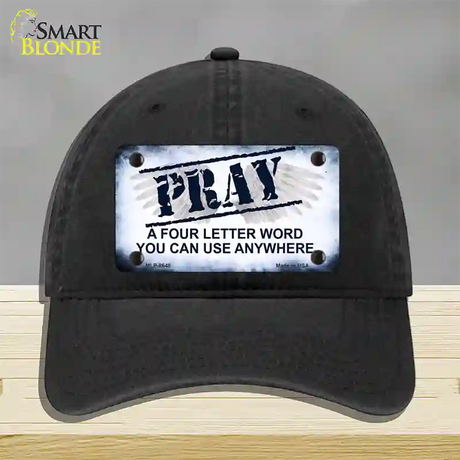 Pray Novelty License Plate Hat Unconstructed Cotton / Black