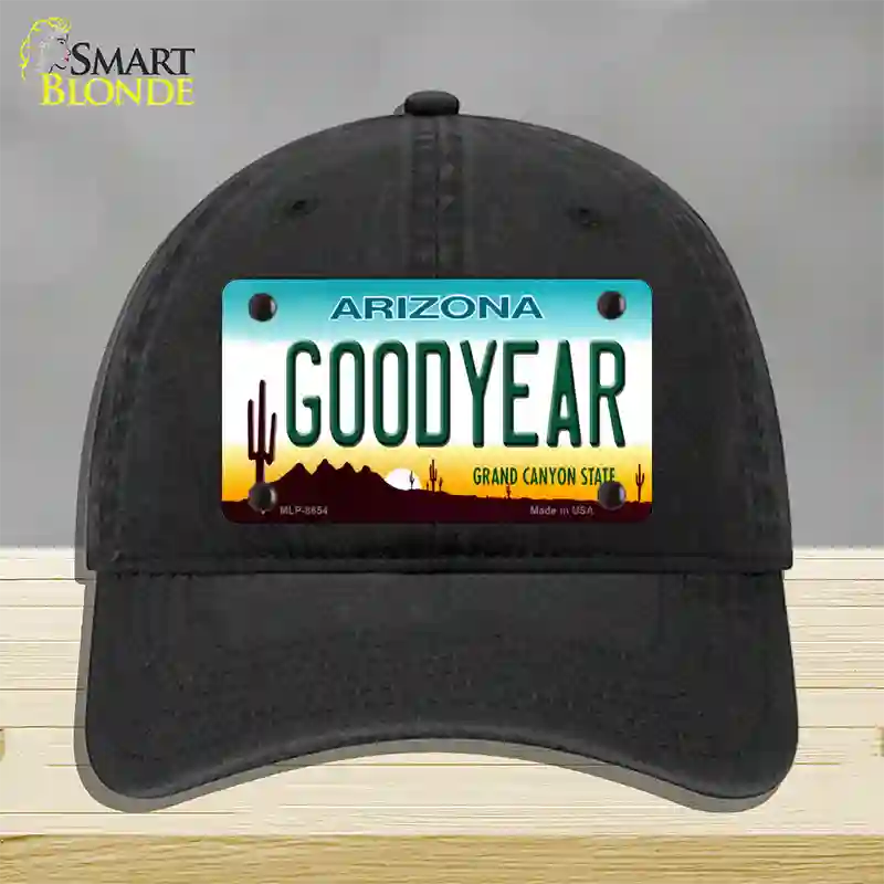 Goodyear Arizona Novelty License Plate Hat Unconstructed Cotton / Black