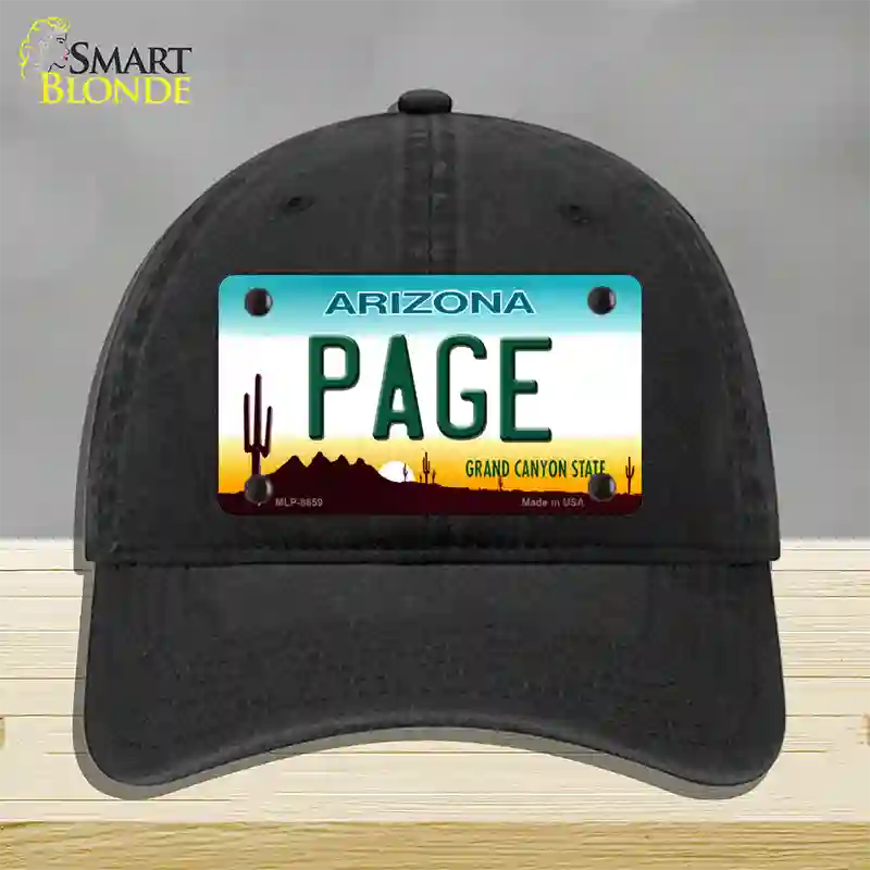 Page Arizona Novelty License Plate Hat Unconstructed Cotton / Black