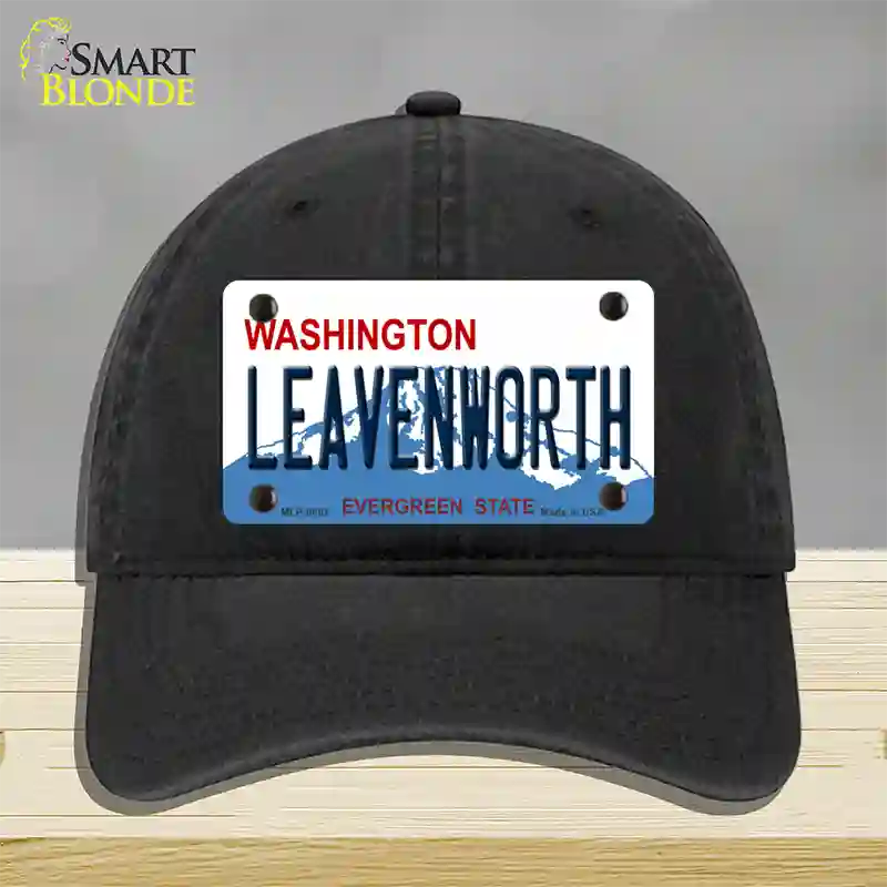 Leavenworth Washington Novelty License Plate Hat Unconstructed Cotton / Black