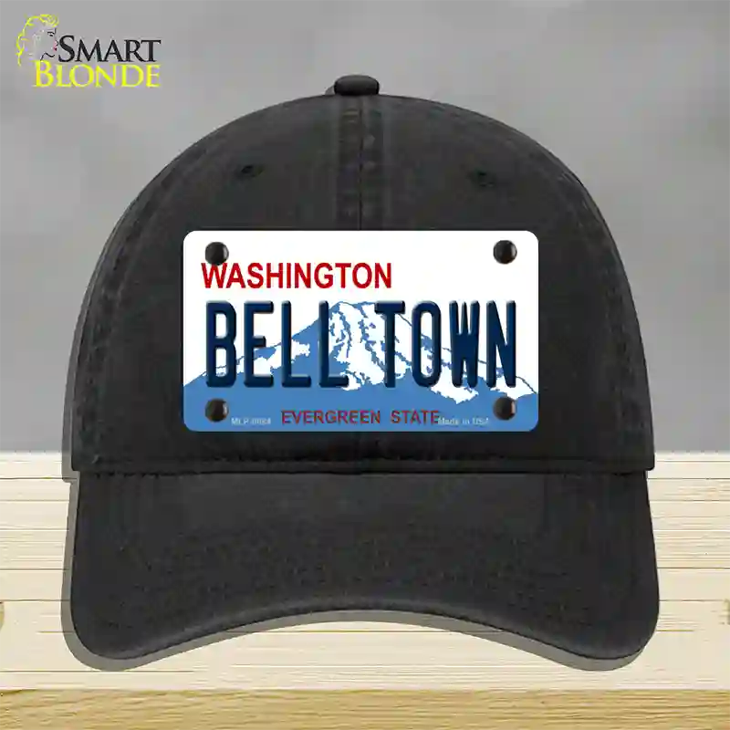 Bell Town Washington Novelty License Plate Hat Unconstructed Cotton / Black