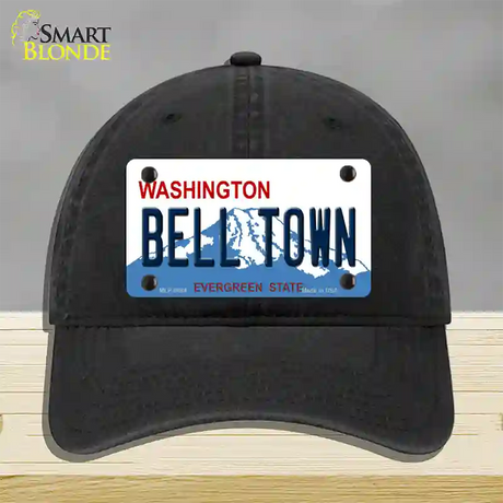 Bell Town Washington Novelty License Plate Hat Unconstructed Cotton / Black