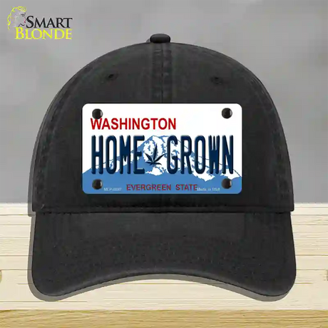 Home Grown Washington Novelty License Plate Hat Unconstructed Cotton / Black