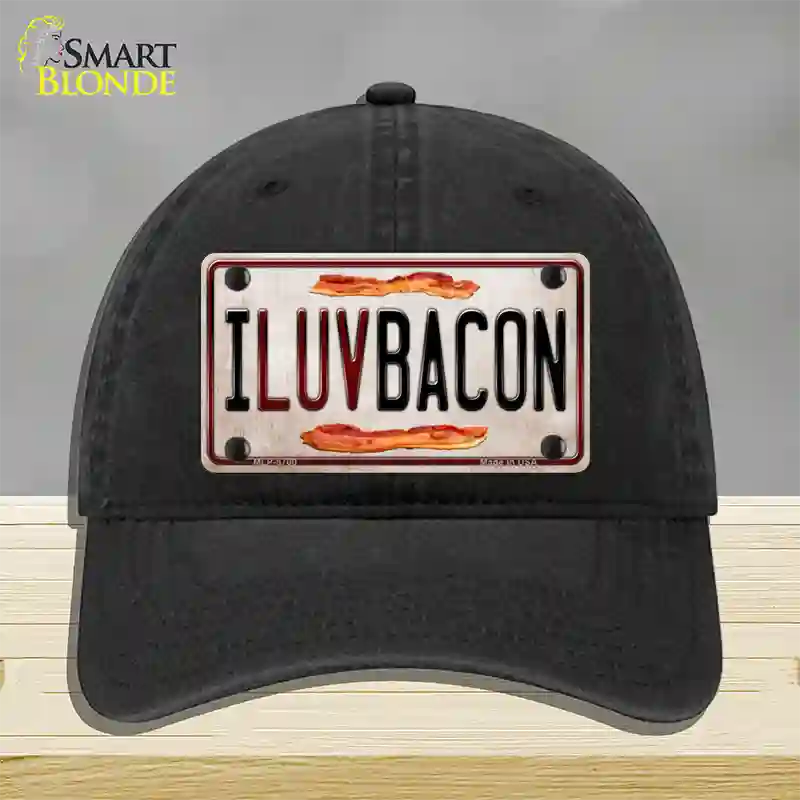 I Luv Bacon Novelty License Plate Hat Unconstructed Cotton / Black