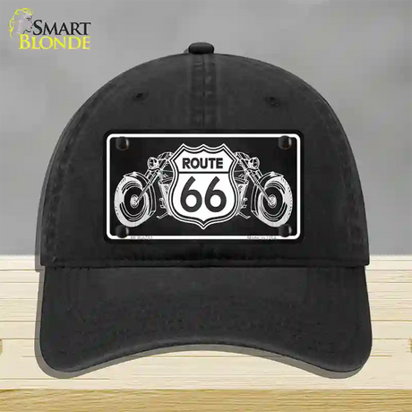 Route 66 With Bikes Novelty License Plate Hat Unconstructed Cotton / Black