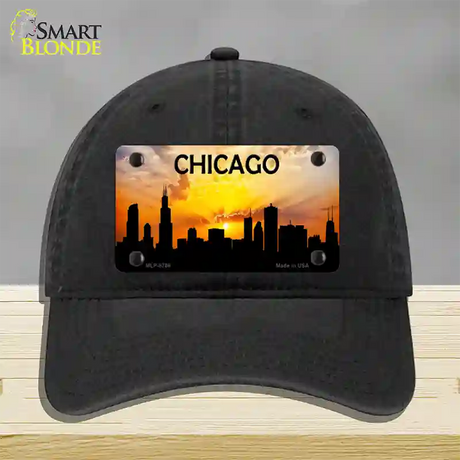 Chicago Silhouette Novelty License Plate Hat Unconstructed Cotton / Black