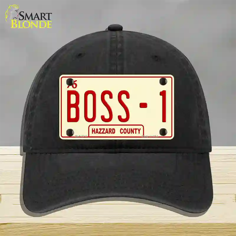 Boss 1 Novelty License Plate Hat Unconstructed Cotton / Black