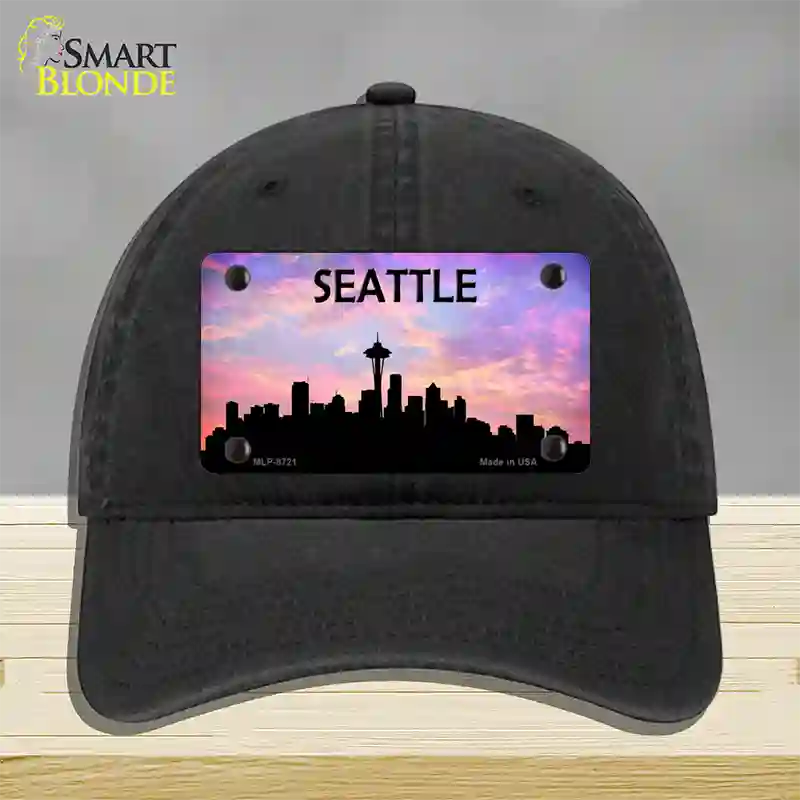 Seattle Silhouette Novelty License Plate Hat Unconstructed Cotton / Black