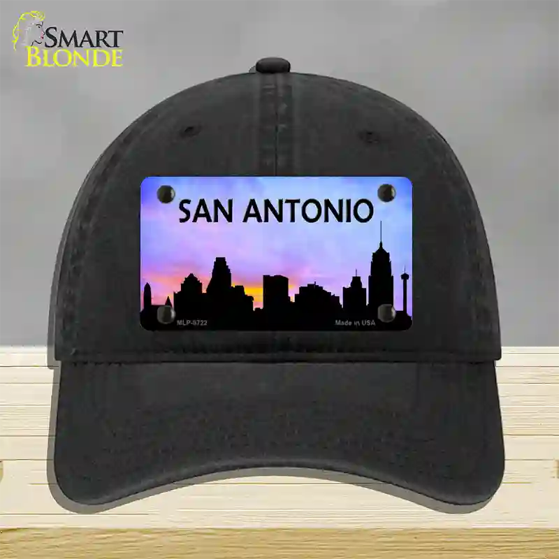 San Antonio Silhouette Novelty License Plate Hat Unconstructed Cotton / Black