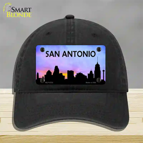 San Antonio Silhouette Novelty License Plate Hat Unconstructed Cotton / Black