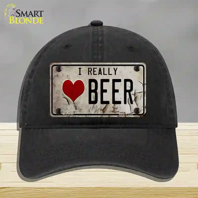 I Love Beer Novelty License Plate Hat Unconstructed Cotton / Black