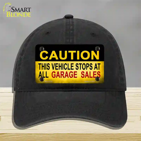 Caution Stops At Garage Sales Novelty License Plate Hat Unconstructed Cotton / Black