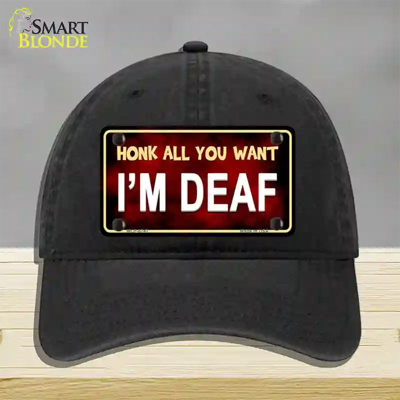 Honk All You Want Novelty License Plate Hat Unconstructed Cotton / Black