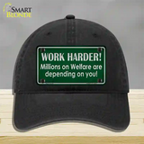 Work Harder Novelty License Plate Hat Unconstructed Cotton / Black