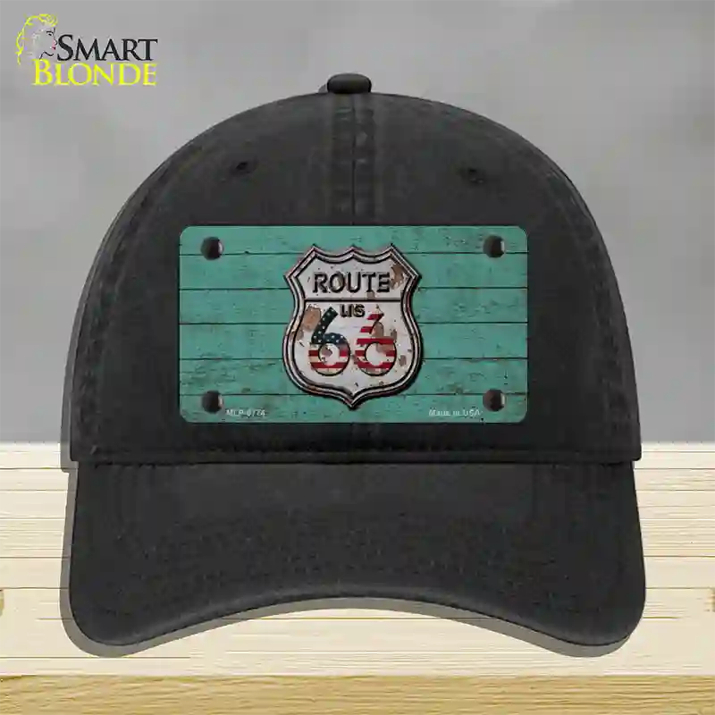 Route 66 Rusty On Wood Novelty License Plate Hat Unconstructed Cotton / Black