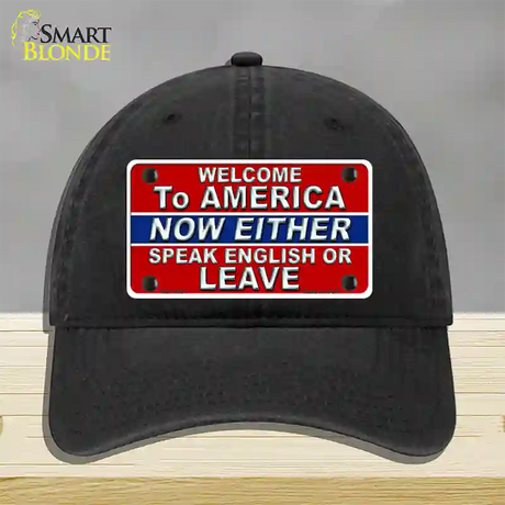 Speak English Or Leave Novelty License Plate Hat Unconstructed Cotton / Black