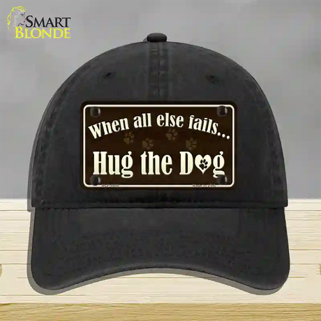 Hug The Dog Novelty License Plate Hat Unconstructed Cotton / Black