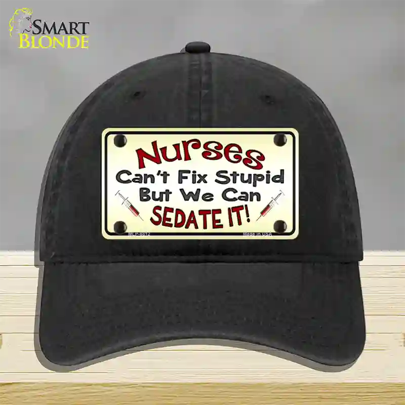 Nurses Sedate It Novelty License Plate Hat Unconstructed Cotton / Black