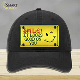 Smile Looks Good Novelty License Plate Hat Unconstructed Cotton / Black