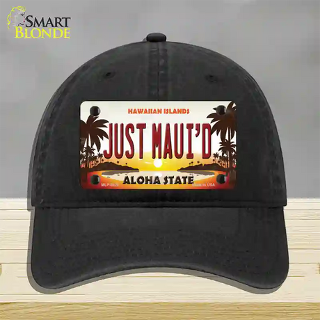 Just Mauid Sunset Novelty License Plate Hat Unconstructed Cotton / Black