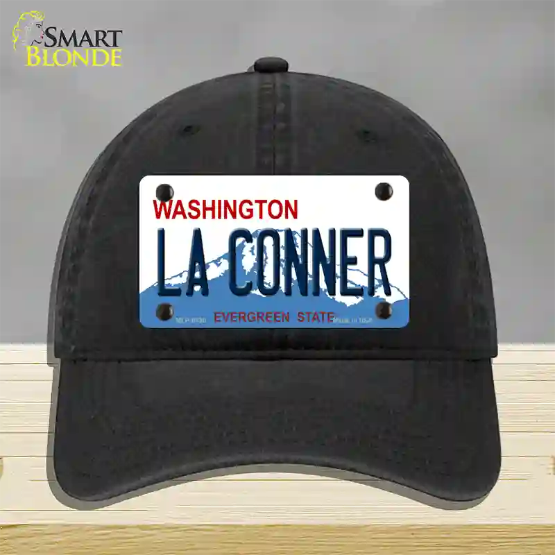 La Conner Washington Novelty License Plate Hat Unconstructed Cotton / Black