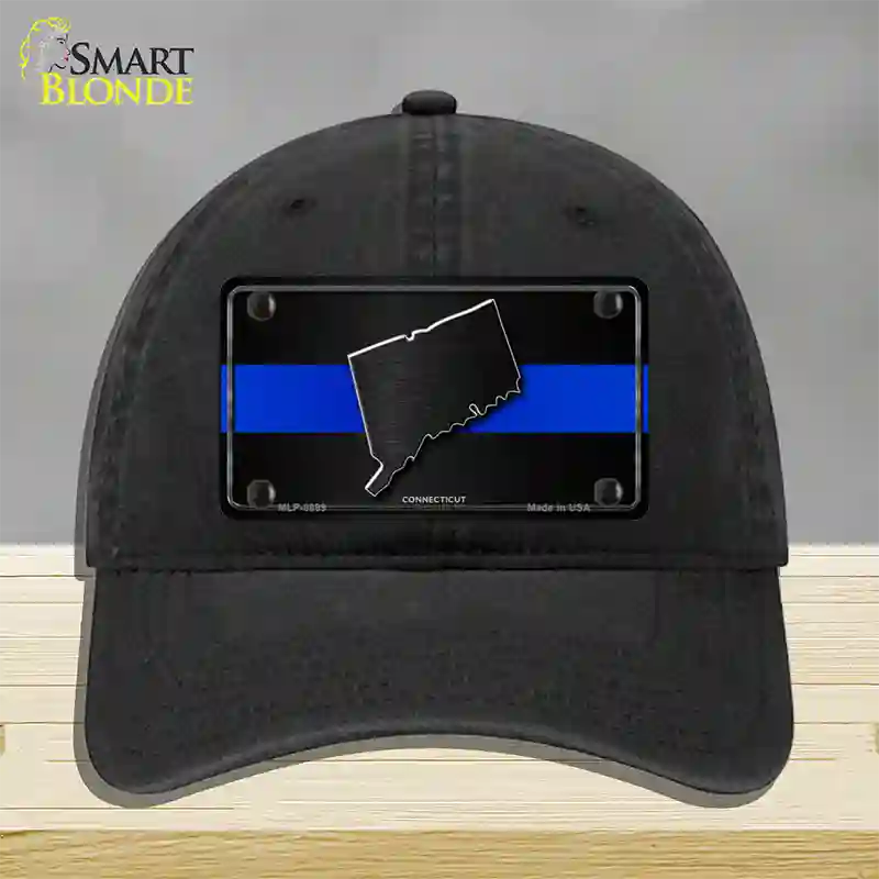 Connecticut Thin Blue Line Novelty License Plate Hat Unconstructed Cotton / Black