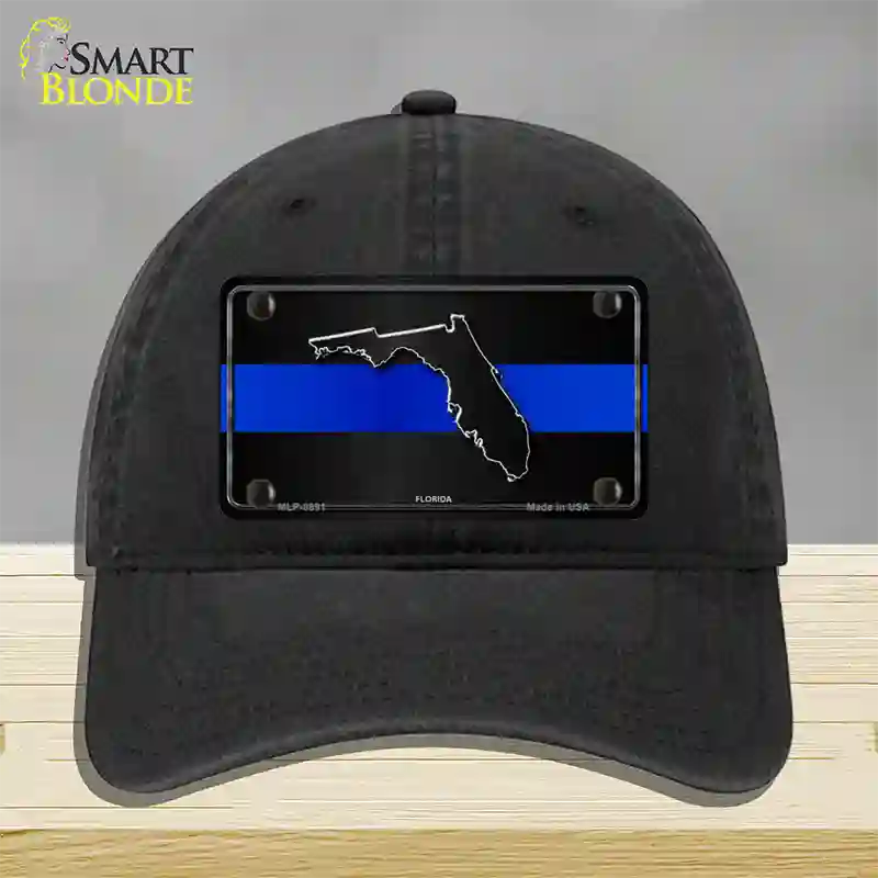 Florida Thin Blue Line Novelty License Plate Hat Unconstructed Cotton / Black