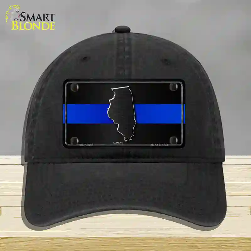 Illinois Thin Blue Line Novelty License Plate Hat Unconstructed Cotton / Black