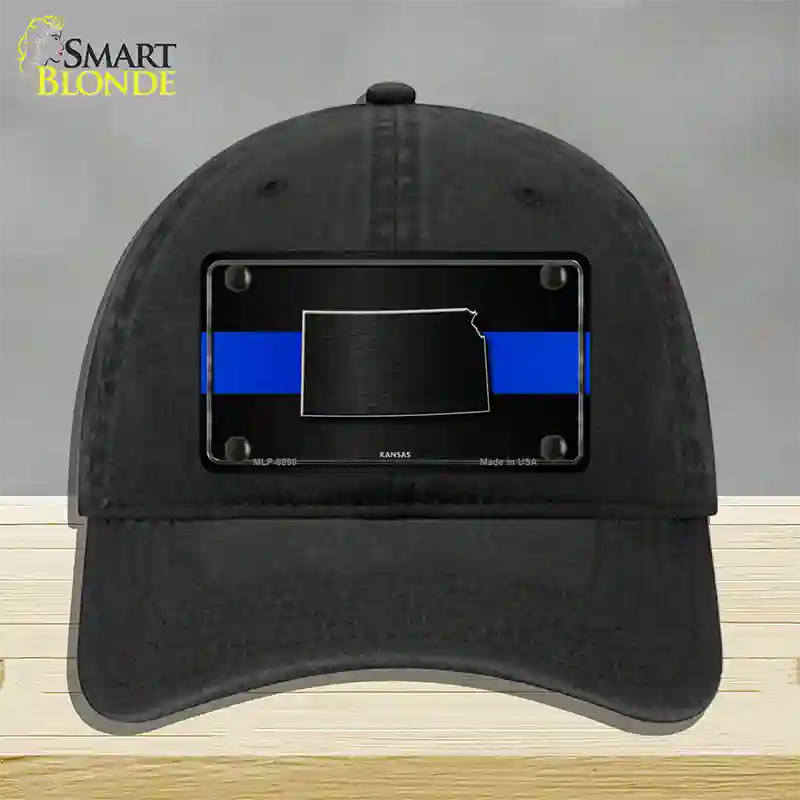 Kansas Thin Blue Line Novelty License Plate Hat Unconstructed Cotton / Black