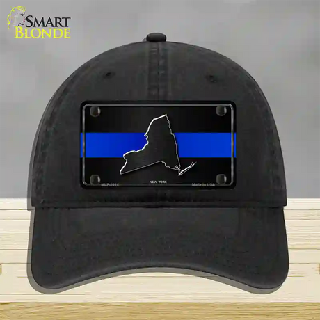 New York Thin Blue Line Novelty License Plate Hat Unconstructed Cotton / Black