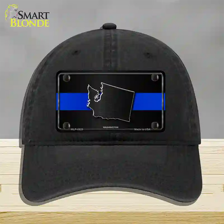 Washington Thin Blue Line Novelty License Plate Hat Unconstructed Cotton / Black