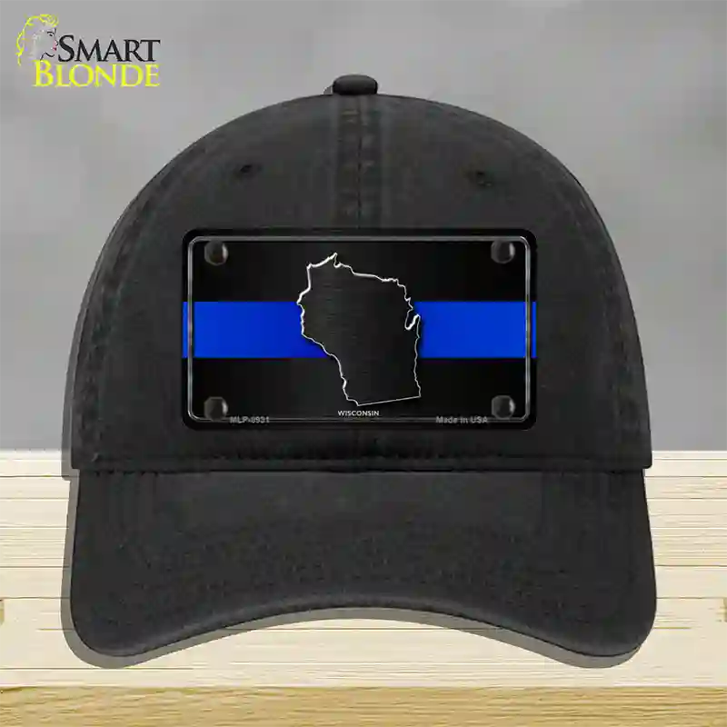 Wisconsin Thin Blue Line Novelty License Plate Hat Unconstructed Cotton / Black