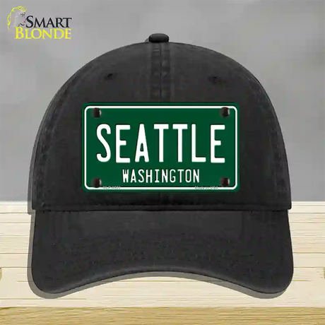 Seattle Washington Green Novelty License Plate Hat Unconstructed Cotton / Black