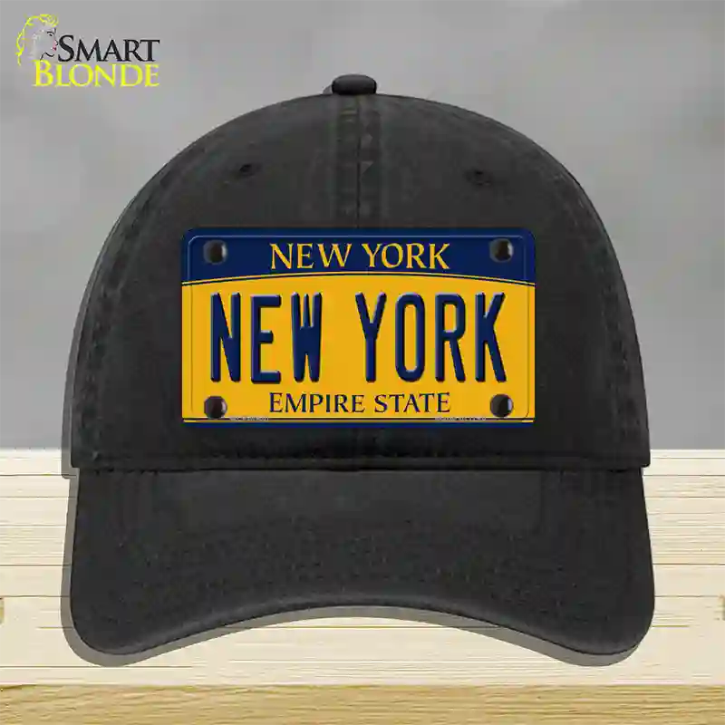 New York Yellow Novelty License Plate Hat Unconstructed Cotton / Black