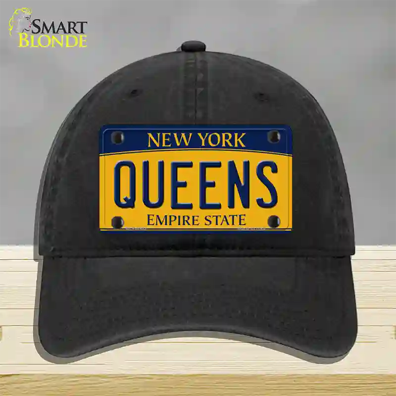 Queens New York Novelty License Plate Hat Unconstructed Cotton / Black