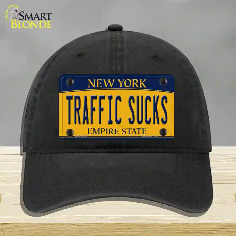 Traffic Sucks New York Novelty License Plate Hat Unconstructed Cotton / Black