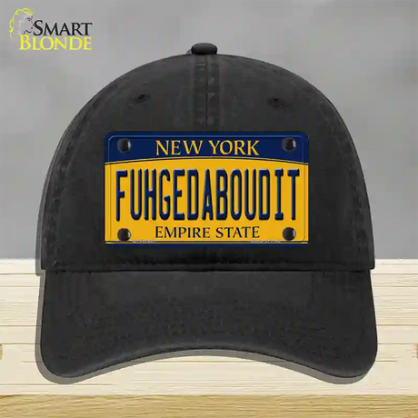 Fuhgedaboudit New York Novelty License Plate Hat Unconstructed Cotton / Black