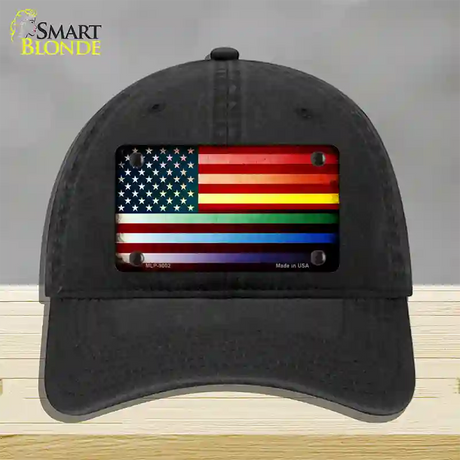 American Flag Rainbow Novelty License Plate Hat Unconstructed Cotton / Black