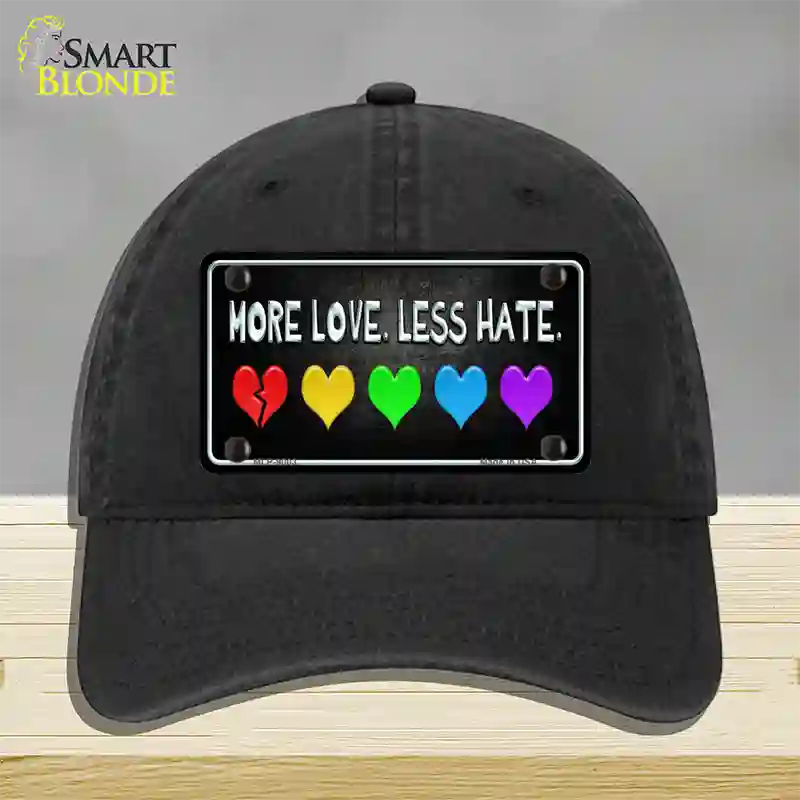 More Love Less Hate Rainbow Novelty License Plate Hat Unconstructed Cotton / Black