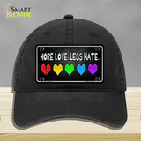 More Love Less Hate Rainbow Novelty License Plate Hat Unconstructed Cotton / Black