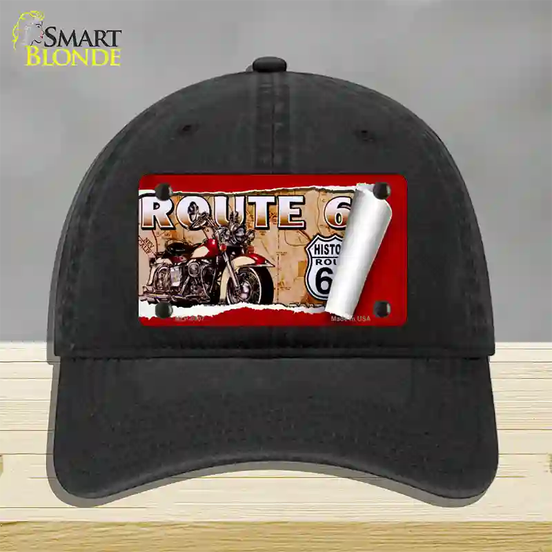 Route 66 Mother Road Scroll Novelty License Plate Hat Unconstructed Cotton / Black