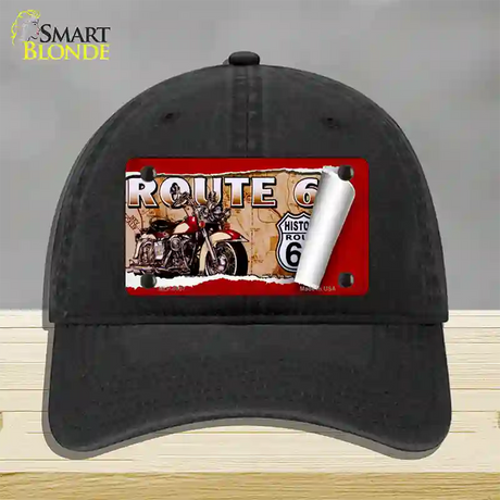 Route 66 Mother Road Scroll Novelty License Plate Hat Unconstructed Cotton / Black