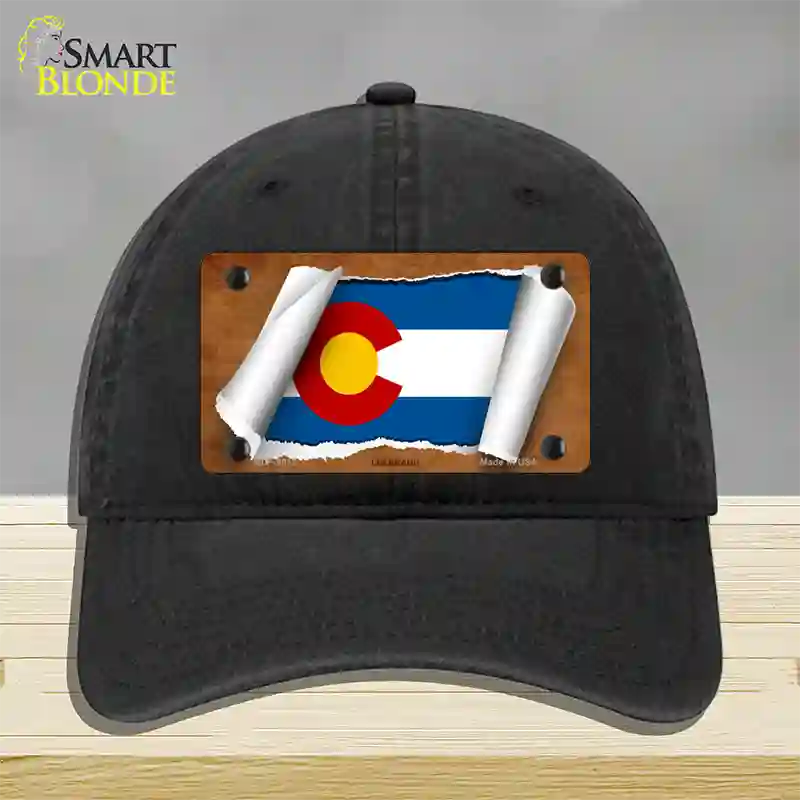 Colorado Flag Scroll Novelty License Plate Hat Unconstructed Cotton / Black