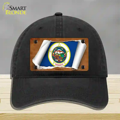 Minnesota Flag Scroll Novelty License Plate Hat Unconstructed Cotton / Black