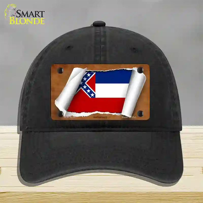 Mississippi Flag Scroll Novelty License Plate Hat Unconstructed Cotton / Black