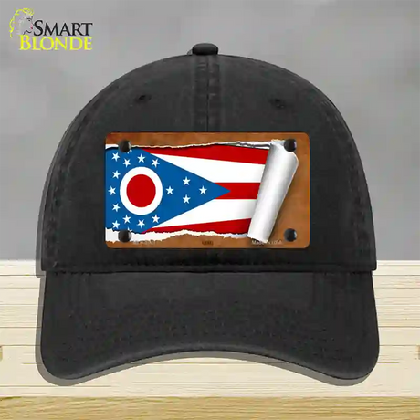 Ohio Flag Scroll Novelty License Plate Hat Unconstructed Cotton / Black