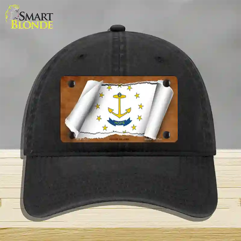 Rhode Island Flag Scroll Novelty License Plate Hat Unconstructed Cotton / Black