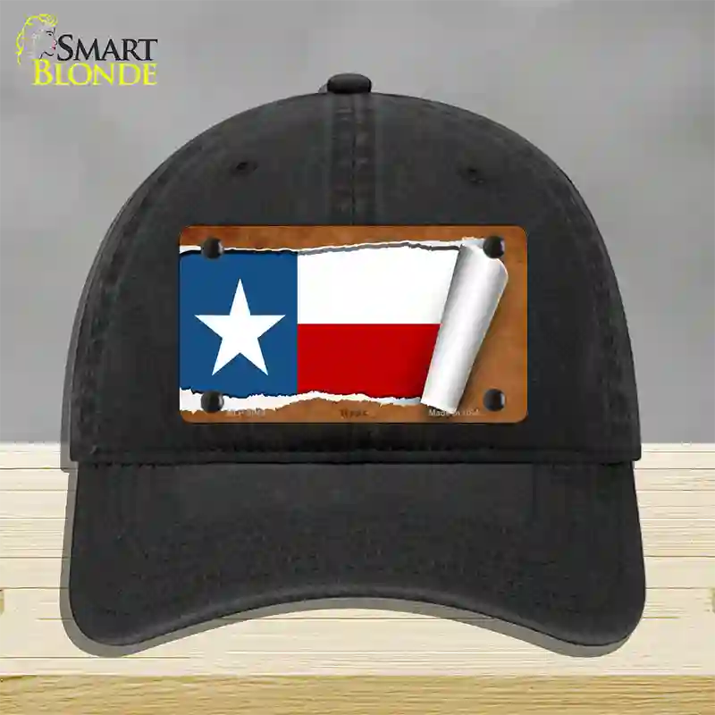 Texas Flag Scroll Novelty License Plate Hat Unconstructed Cotton / Black