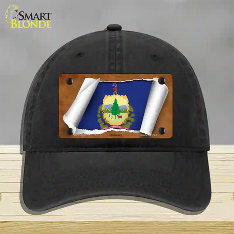 Vermont Flag Scroll Novelty License Plate Hat Unconstructed Cotton / Black