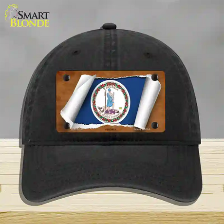 Virginia Flag Scroll Novelty License Plate Hat Unconstructed Cotton / Black